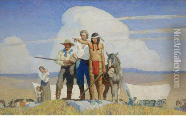 Pioneers - The Opening Of The Prairies Oil Painting - Newell Convers Wyeth