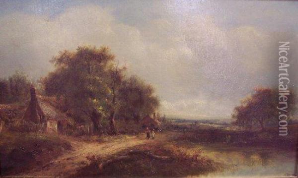 Figures On A Country Lane Oil Painting - Joseph Thors