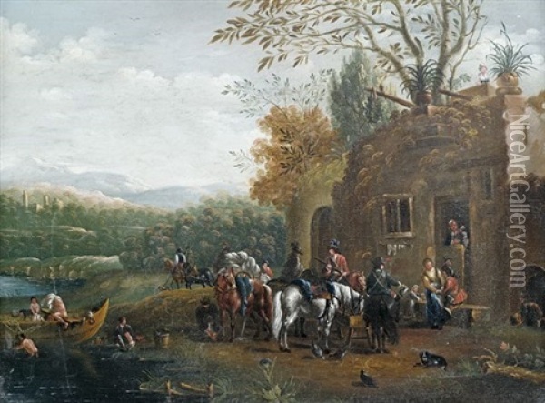 Rastende Reiter Vor Einem Wirtshaus Oil Painting - Cornelisz van Essen