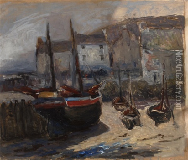 Beached Boats, Cornwall Oil Painting - William Edwin Atkinson