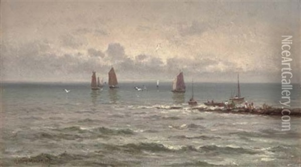 A Grey Day, Yorkshire Coast Oil Painting - Henry Moore