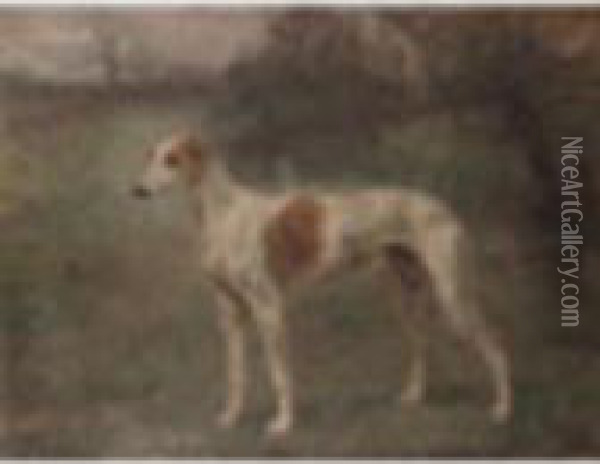 A Greyhound In A Landscape Oil Painting - Thomas Blinks