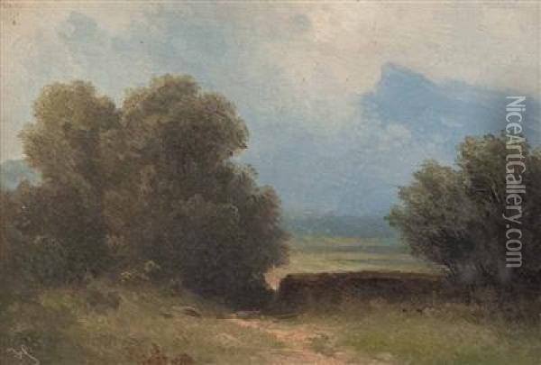 Der Untersberg Von Wolken Umgeben Oil Painting - Carl Haunold