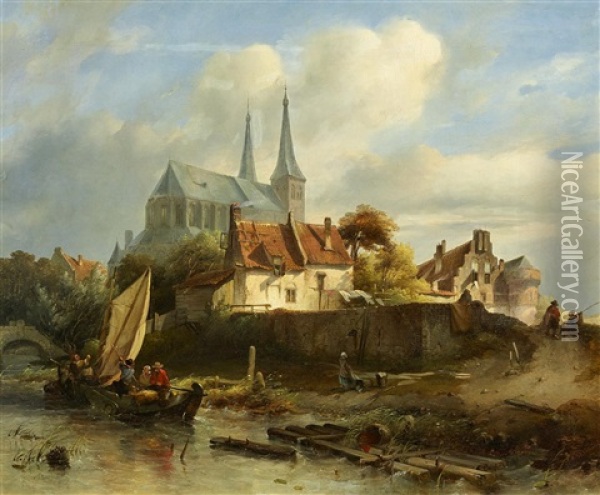 Capriccio Mit Der Bergkirche In Deventer Bei Sturmischem Wetter Oil Painting - Salomon Leonardus Verveer