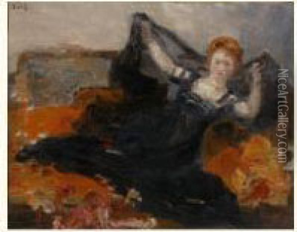 Femme Au Canape Oil Painting - Alfred Roll