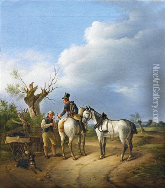 Preussischer Postillion Mit Geflugelhandler Oil Painting - Johann Heinrich Carl Schulz