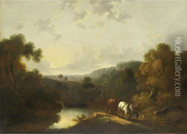 Landscape With Horses And Barge Oil Painting - Thomas Barker of Bath