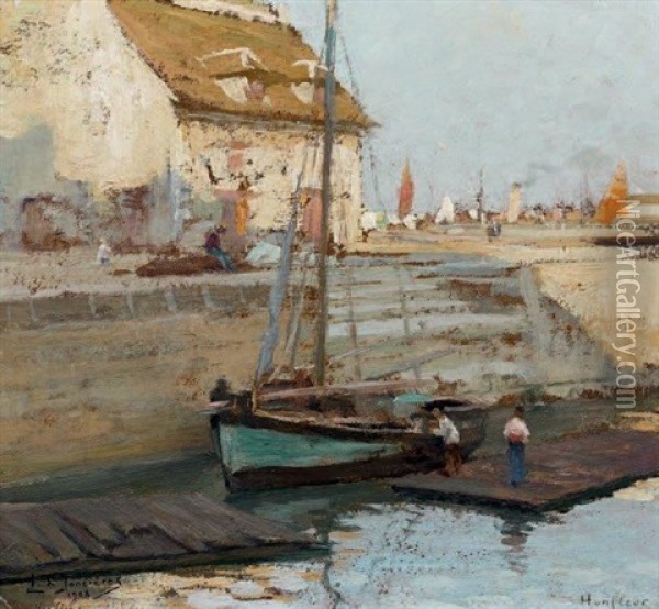 Voilier Dans Le Port De Honfleur Oil Painting - Leonce J. V. de Joncieres