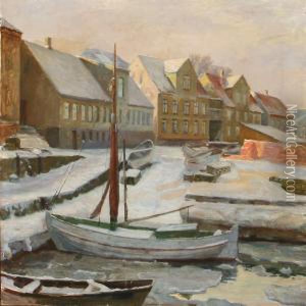 Winter Day In Ribe, Denmark Oil Painting - Bertel Hansen-Svaneke