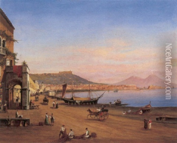Napoli, Vita Sul Lungomare Oil Painting - Ercole Gigante