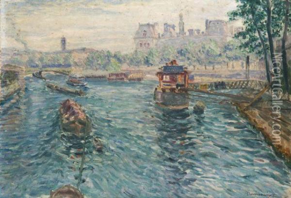 Bateaux Sur La Seine Oil Painting - Edouard Jean Dambourgez