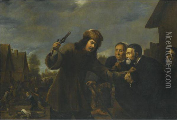 A Landscape With A Man Assaulting A Couple Oil Painting - David The Younger Teniers