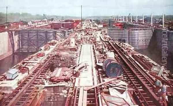 The Gatun Locks during construction of the Panama Canal Oil Painting - Earle Harrison
