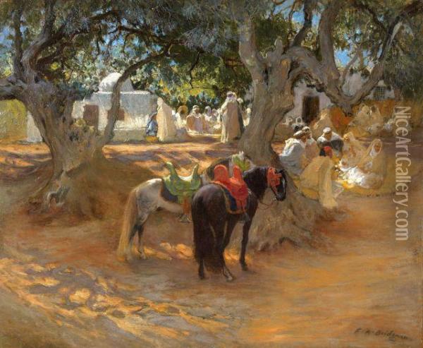 Le Vieux Cafe Pres D'alger Oil Painting - Frederick Arthur Bridgman