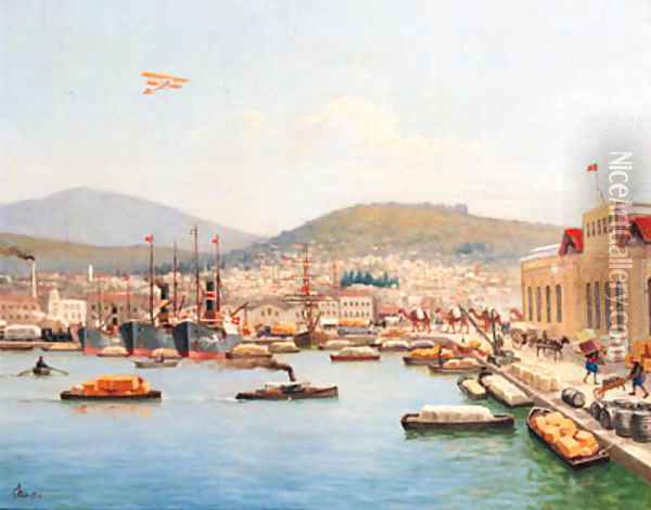 A Turkish harbour scene Oil Painting - Turkish School