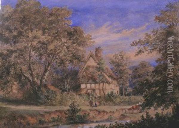 Cottages At Berrington Near Shrewsbury Oil Painting - William Hardie Hay