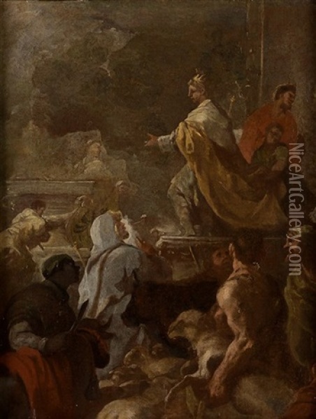 Saul En El Templo Oil Painting - Lucas Jordan