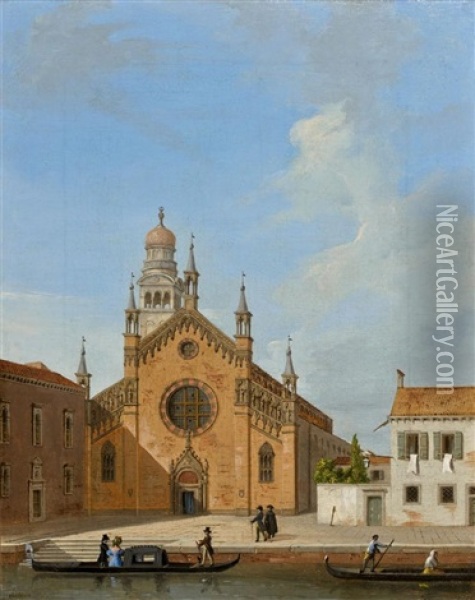 Vue De La Facade De L'eglise De La Madonna Dell Orto, Venise Oil Painting - Vincenzo Chilone