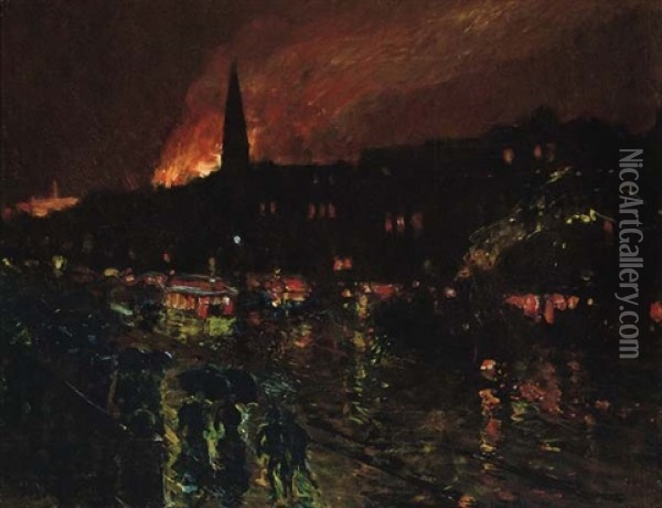 The Alarm (firelight, Boston) Oil Painting - Childe Hassam