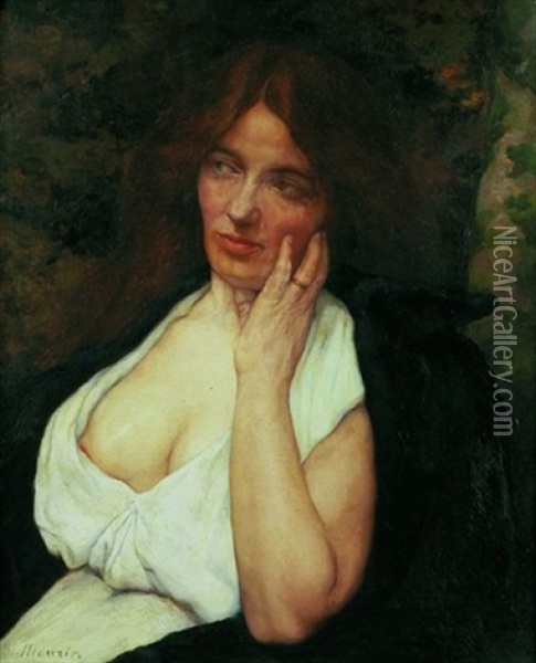 Portrait De Femme Pensive (eugenie Debray) Oil Painting - Charles Maurin