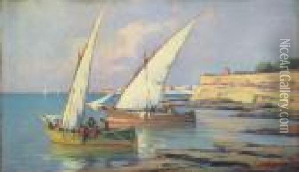 Barche Con Pescatori Oil Painting - Renuccio Renucci