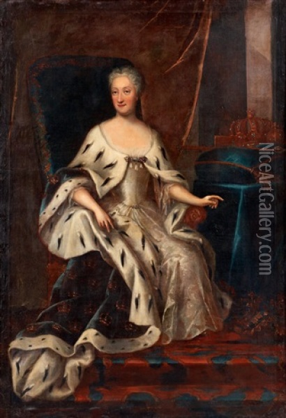 Drottning Ulrika Eleonora (1688-1741) Oil Painting - Georg Engelhardt Schroeder