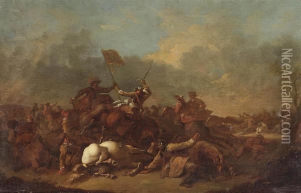 A Cavalry Skirmish Oil Painting - Rugendas, Georg Philipp I