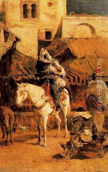 Arabic cavalier in Tangier Oil Painting - Mariano Jose Maria Bernardo Fortuny y Carbo