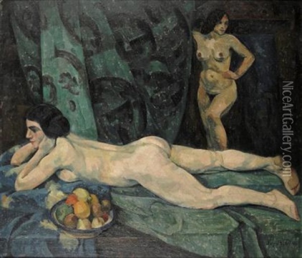 Interieur Mit Weiblichen Aktfiguren Oil Painting - Leopold Durm