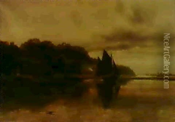 A Sailing Boat On A Estuary Oil Painting - Robert Gallon
