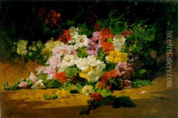 Still Life With Hollyhocks Oil Painting - Georges Jeannin