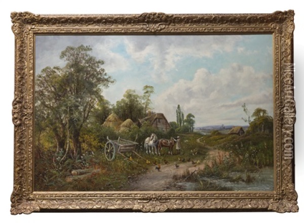 A Traveller With Horse And Cart In A Rural Landscape Oil Painting - Octavius Thomas Clark