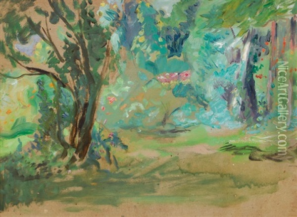 Study Of A Park Oil Painting - Arthur Siebelist