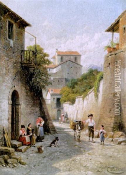 Une Petite Rue A Abessinen (italia) Oil Painting - Jacques Francois Carabain
