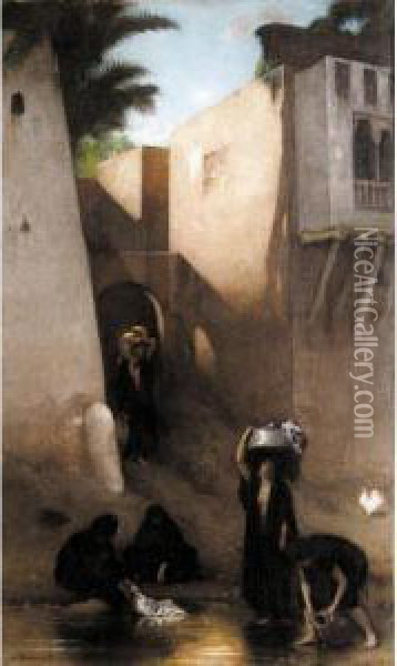 Femmes Fellahs Au Lavoir, Caire Oil Painting - Bonnat Leon