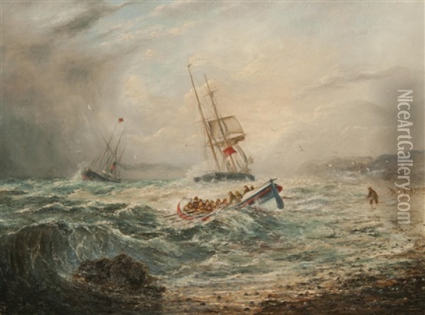 Lifeboat Rescue Oil Painting - George Vempley Burwood