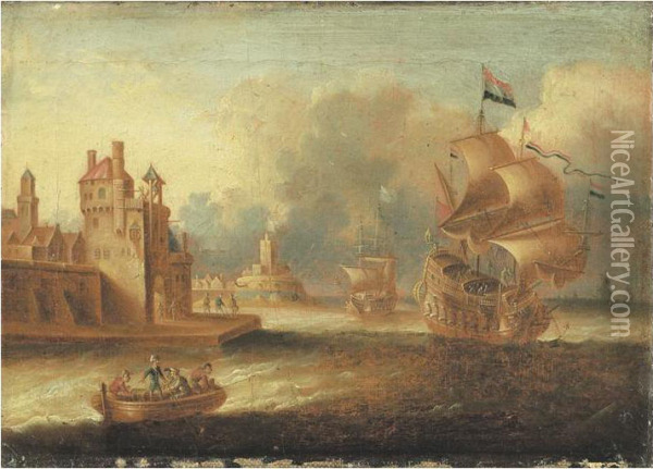 Navire Hollandais Pres D'une Cote Oil Painting - Abraham de Verwer