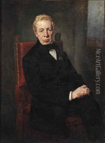 Portrait Of Willem Carel Pieter Toewater (1810-1882), Three-quarter-lenght, In A Black Costume Seated On A Chair Oil Painting - Therese Schwartze