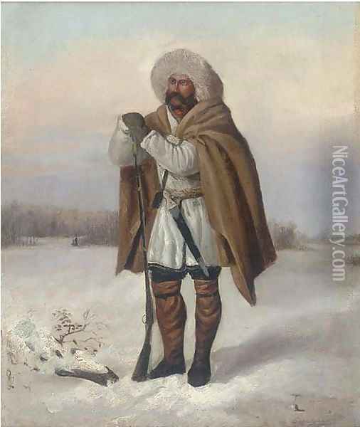 A huntsman in the snow Oil Painting - Russian School