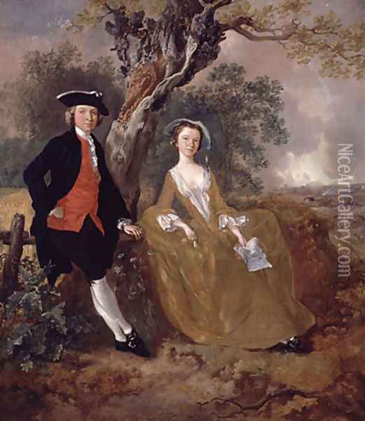 An Unknown Couple in a Landscape Oil Painting - Thomas Gainsborough