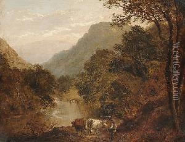 A Bit On The River Conway, N. Wales Oil Painting - Thomas Strong,lt.Col Seccombe