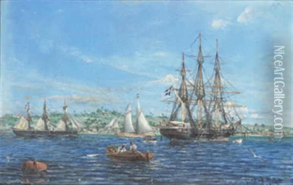 Segelfartyget Dalaro (?) Pa Redden Oil Painting - Herman Gustav af Sillen