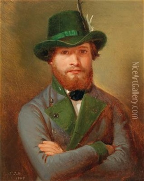 Portrait Of A Huntsman Oil Painting - Caspar Jele