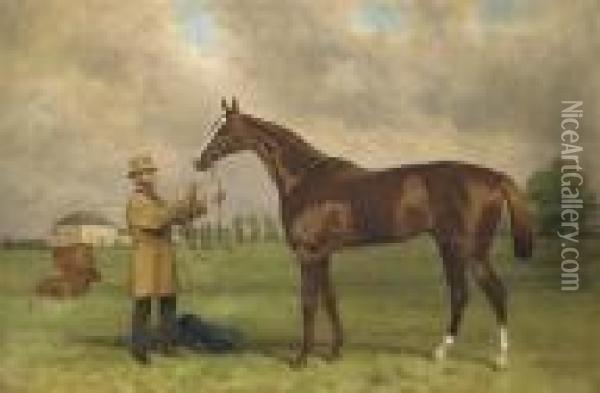 Prince Charlie, Held By His Jockey Oil Painting - Harry Hall
