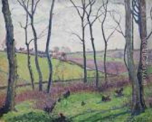 Landscape Through Trees, Tilty Wood Oil Painting - Lucien Pissarro