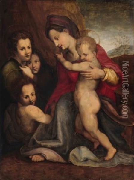 The Madonna And Child With The Infant Saint John The Baptist And Two Angels Oil Painting - Andrea Del Sarto