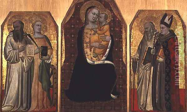 Triptych Madonna and Child flanked by four saints Oil Painting - Simone Puccio di