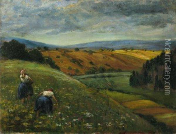 Women In The Field Oil Painting - Walter Bondy