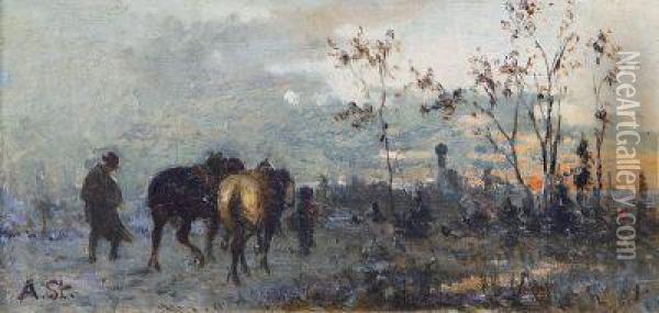 Heimgang Im Abendlicht Oil Painting - Adolf Stademann
