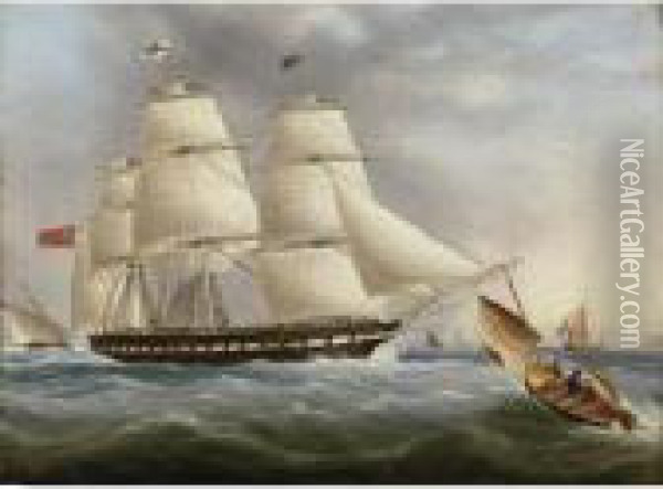 A Three-masted Ship Off Dover Oil Painting - James E. Buttersworth